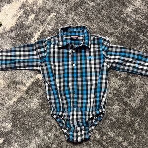 Wrangler Blue and Black Checkered Baby Onesie